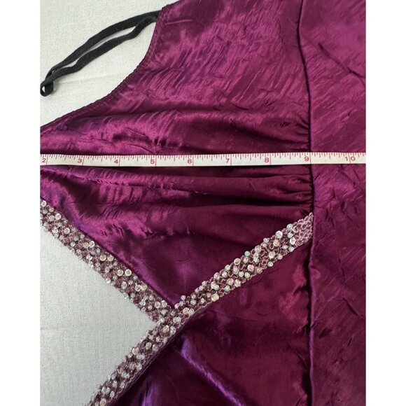 VTG Fashion Bug Y2K 90s Purple Crinkle Satin Beaded Babydoll Cami Top L USA Glam - Picture 9 of 9